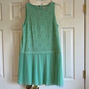 LOFT mint green shift pleated dress size 12